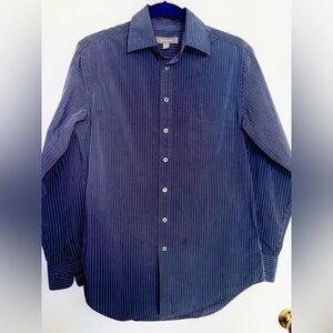 Vintage Merona Mens Navy Striped Button Down Shirt - Runs Big for Small